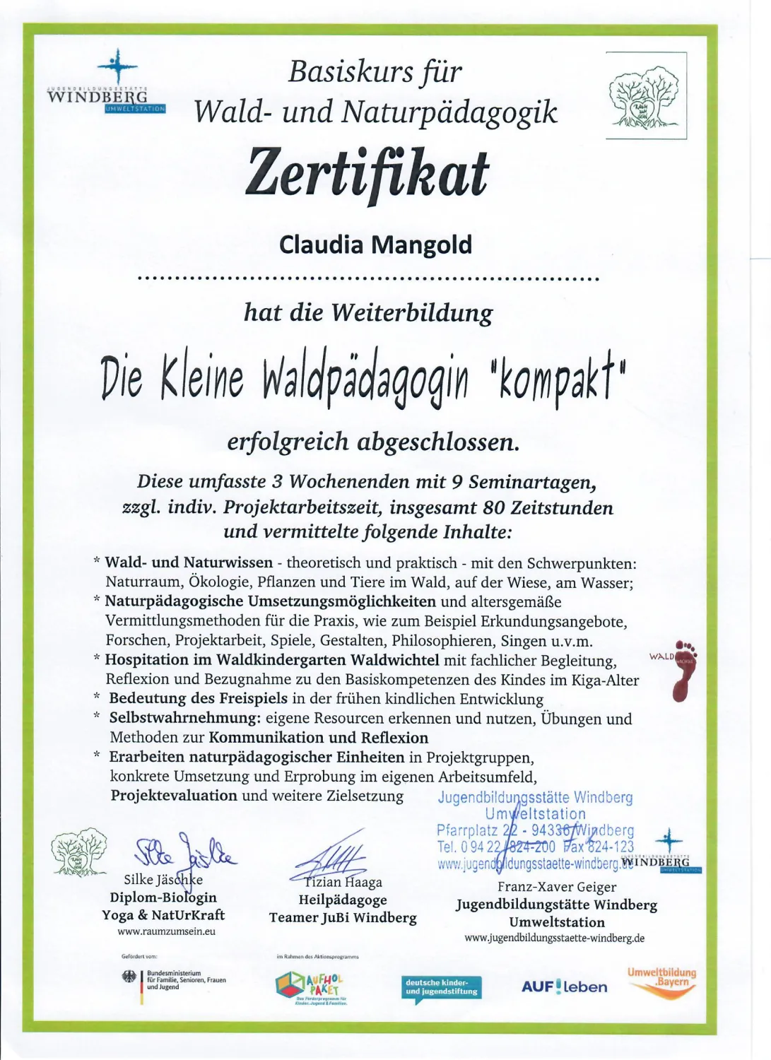 Zertifikat „Der Waldmann“.